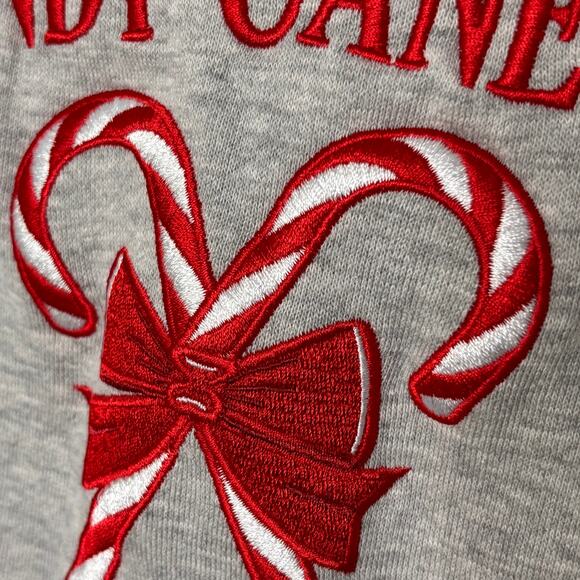 State Of Mine Wms S Candy Cane Embroidered Gray Sweatshirt Christmas Holiday - Picture 5 of 6